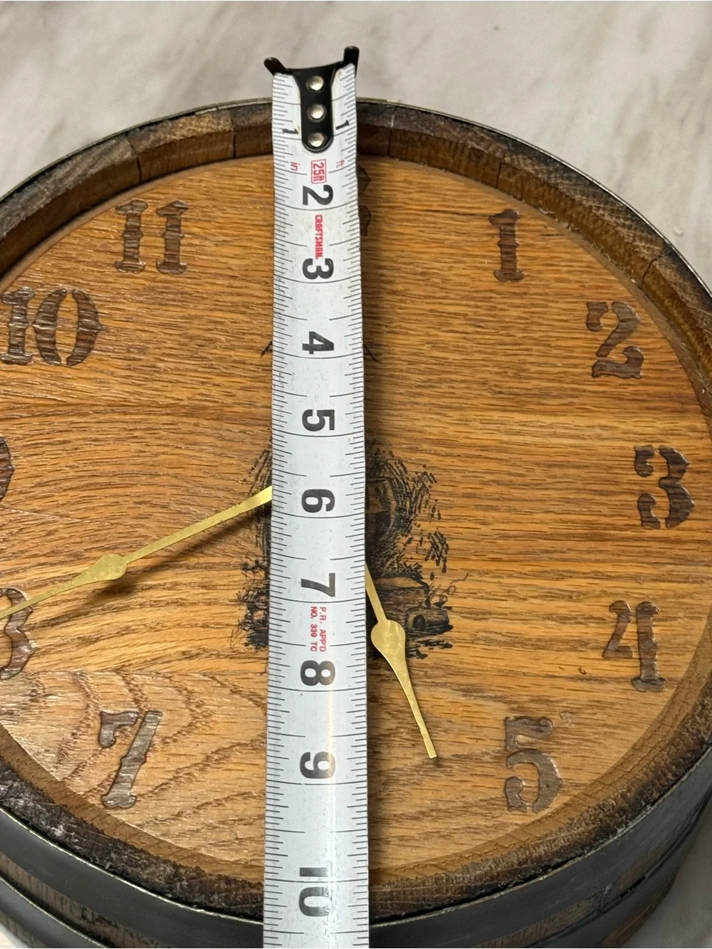 Hand made AMARA Wines Barrel Style Round wall Clock 10in Wood/Metal Analog
